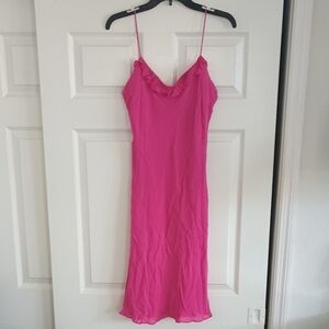 Pink Midi Slip Dress with Spaghetti Straps